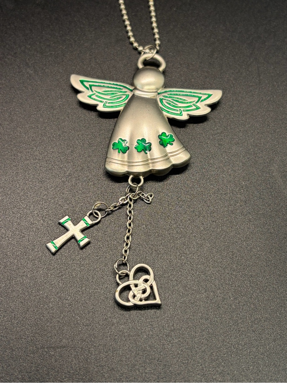 Irish Angel Shamrock Celtic Cross Heart Hanging Charm Ornament Silver Tone